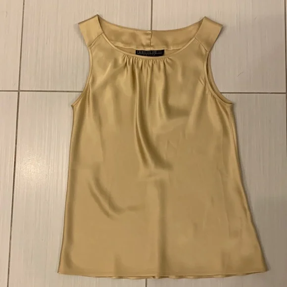 Lafayette 148 Petite Silk Charmeuse Tanks in Blue, Gold and Red - Picture 2 of 10